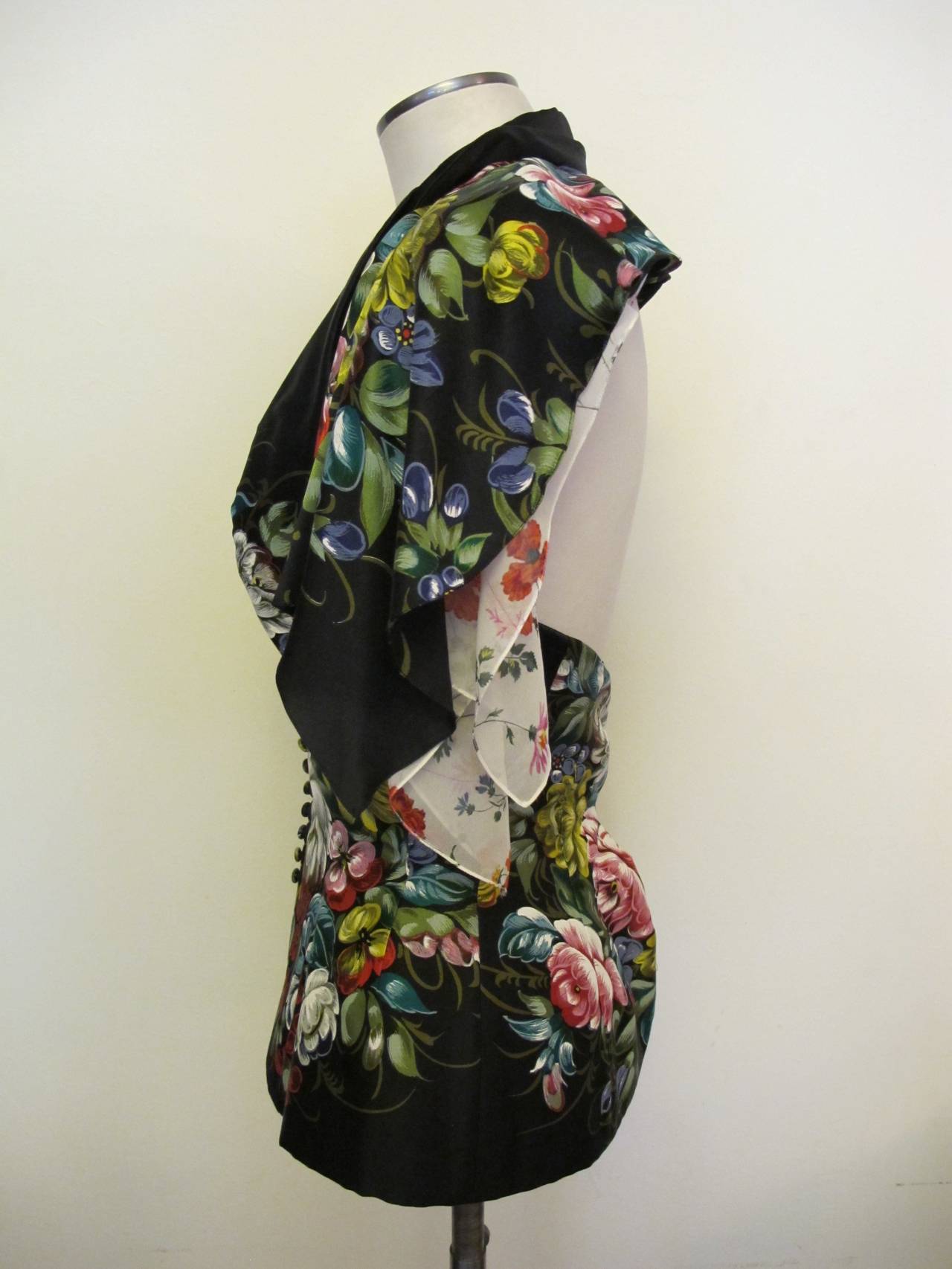 Black John Galliano Divine Silk Floral Blouse For Sale