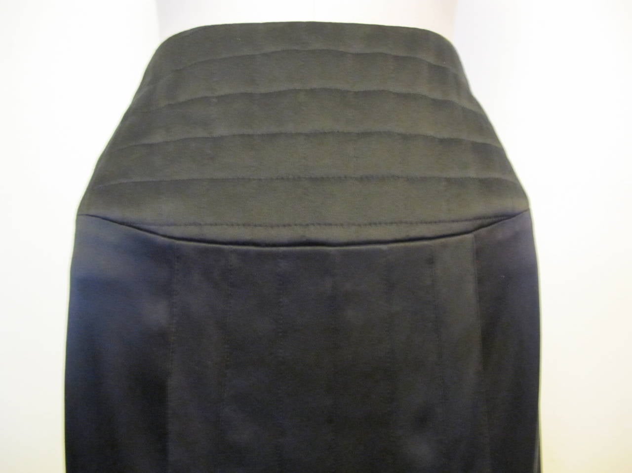 Chanel Black Satin Skirt with Iconic Black Quilting on Top of Skirt For Sale 4