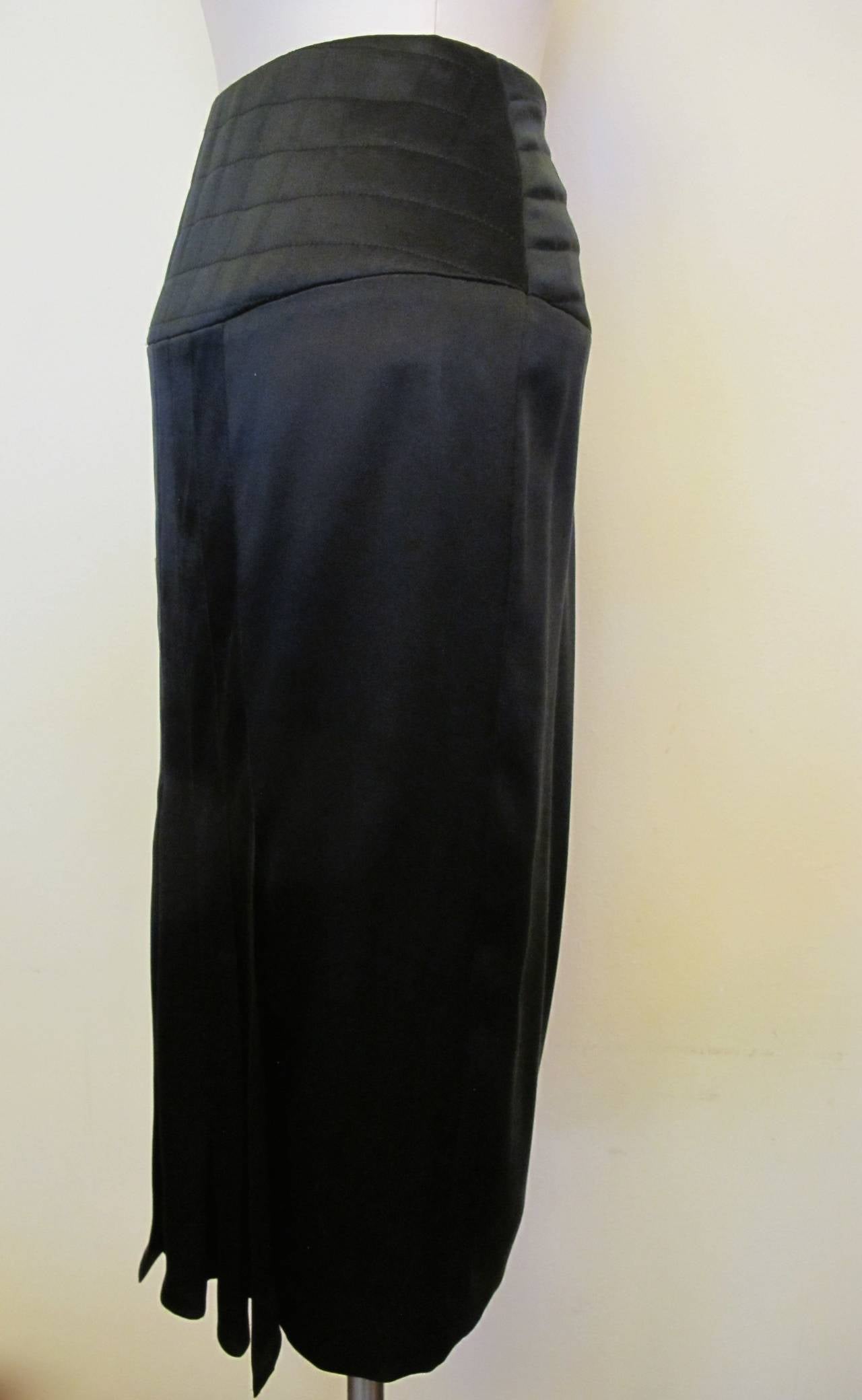 Women's Chanel Black Satin Skirt with Iconic Black Quilting on Top of Skirt For Sale