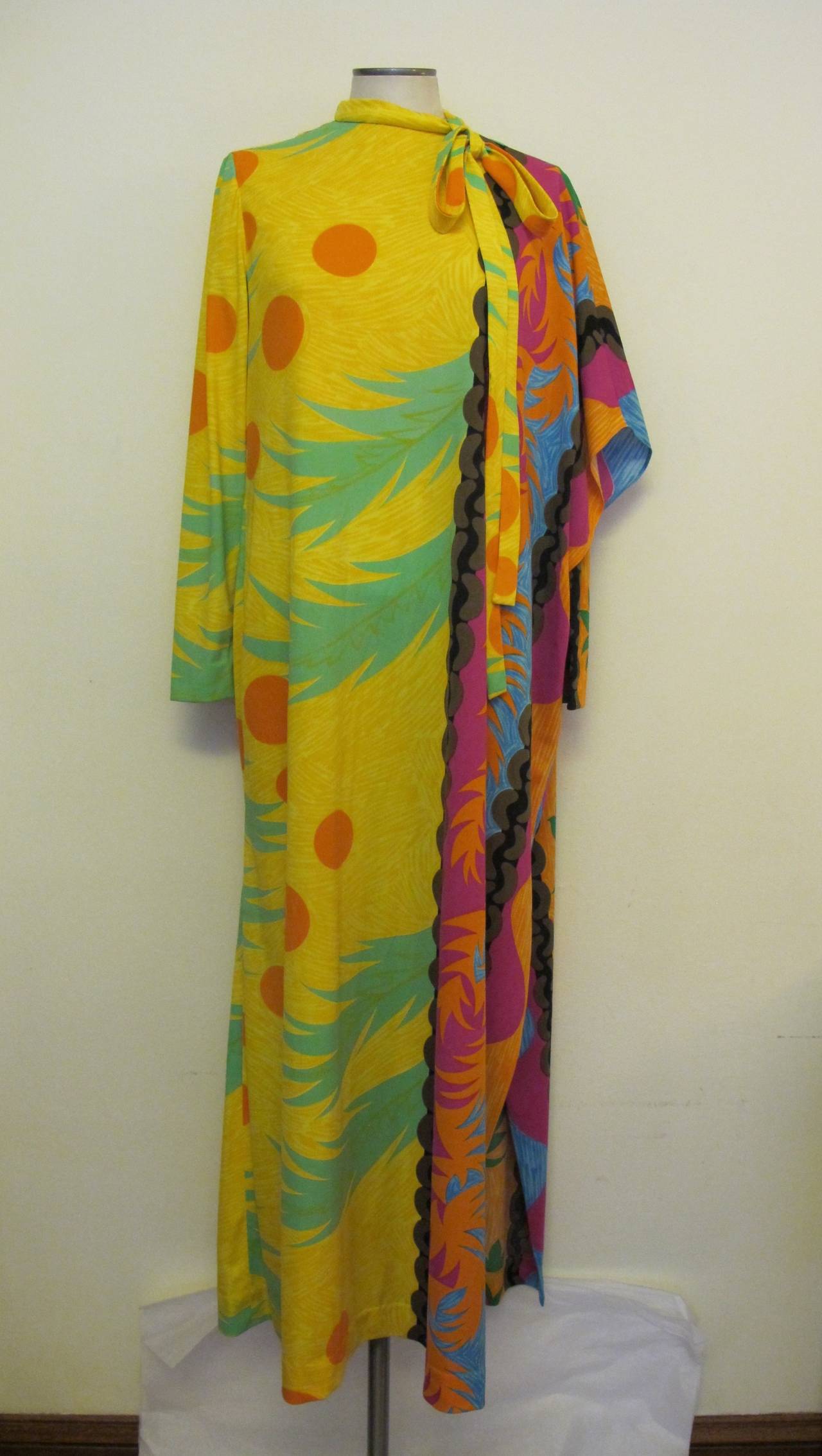 Brown Rizkallah for Malcolm Starr Tropical Caftan with a Twist and Matching Bloomers For Sale