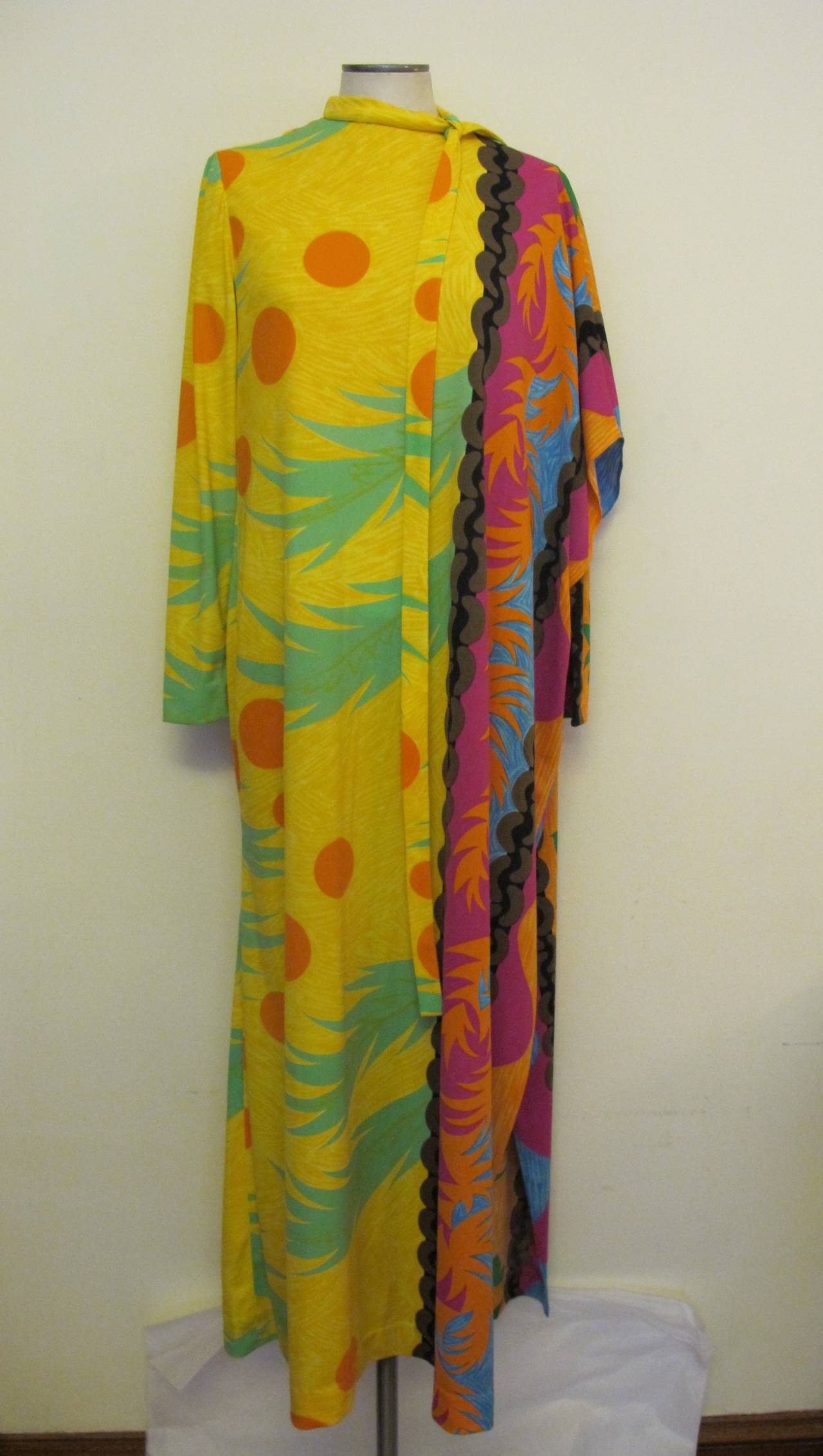 Rizkallah for Malcolm Starr Tropical Caftan with a Twist and Matching Bloomers In Excellent Condition For Sale In San Francisco, CA