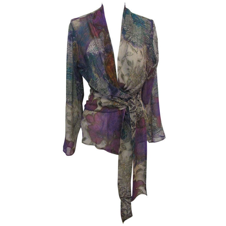 Etro Divine "Art" Blouse with attached belt For Sale