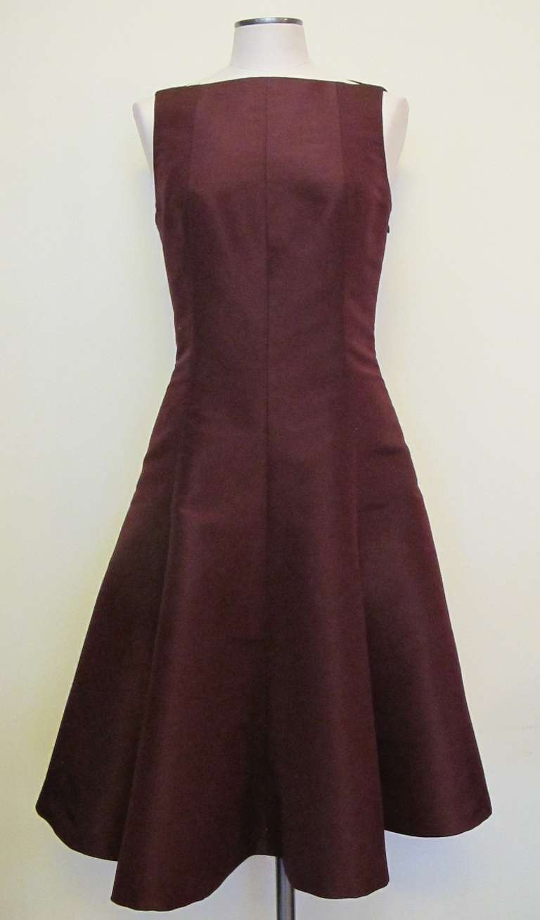 New Ralph Lauren Maroon Silk Taffeta Dress For Sale 3