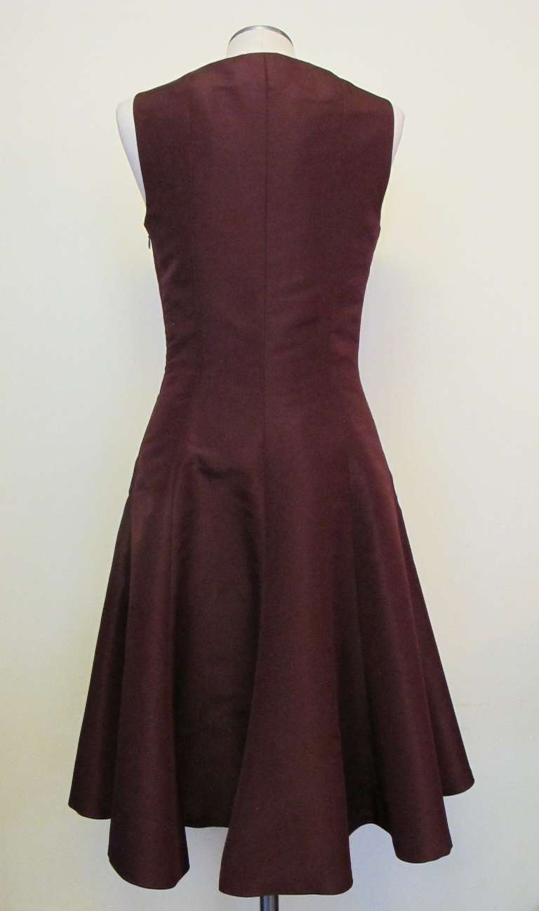 Black New Ralph Lauren Maroon Silk Taffeta Dress For Sale