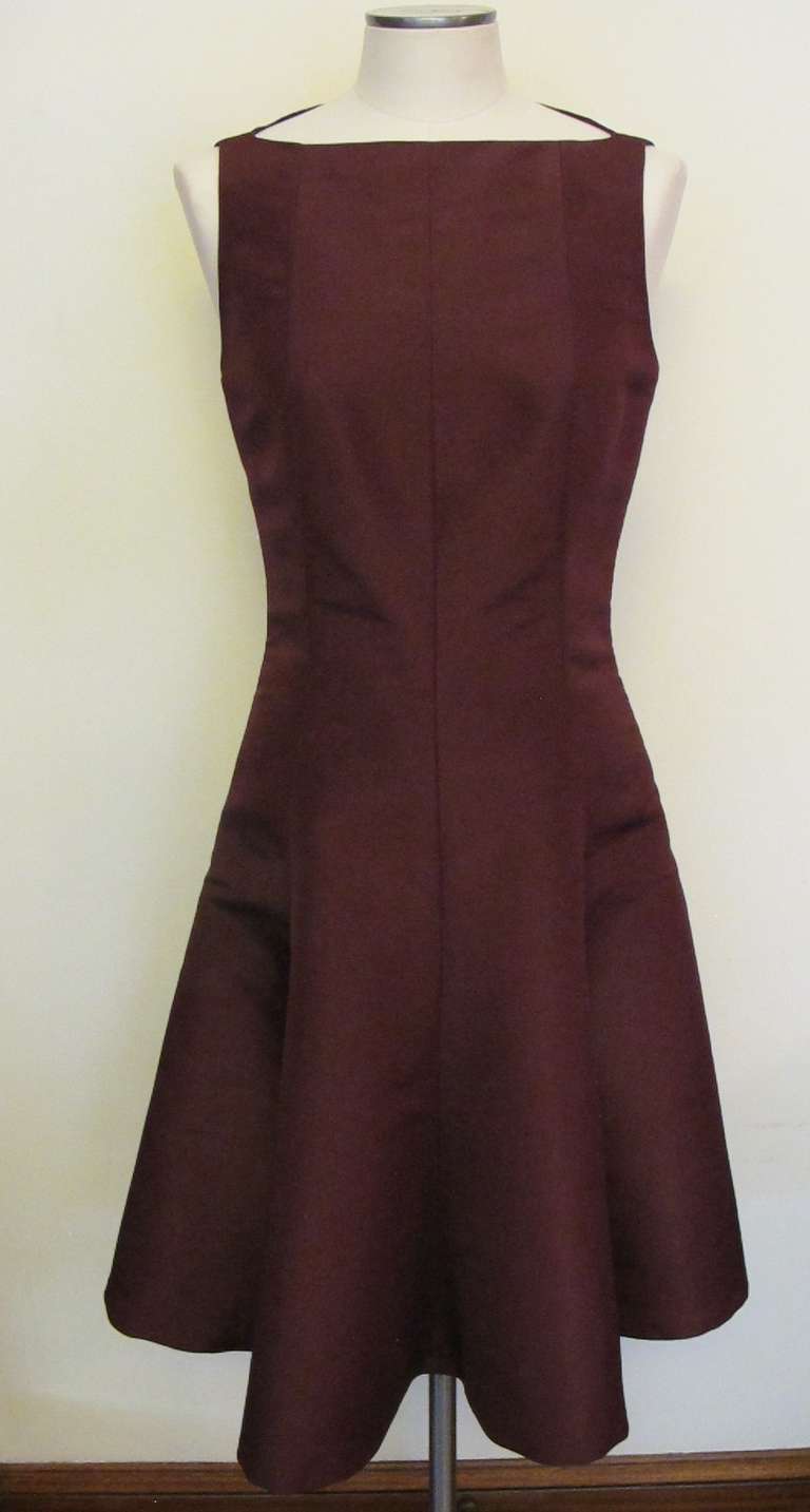 New Ralph Lauren Maroon Silk Taffeta Dress For Sale 2