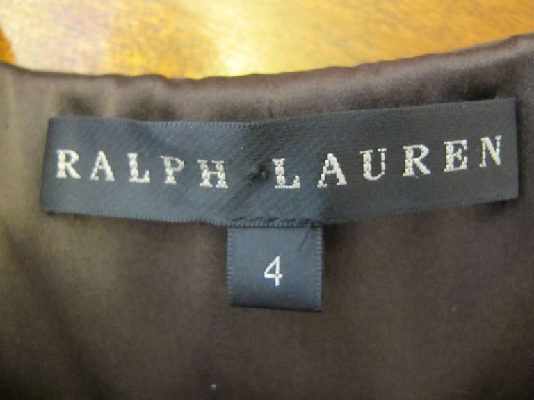 New Ralph Lauren Brown Silk Taffeta Feather Cocktail Dress For Sale 5