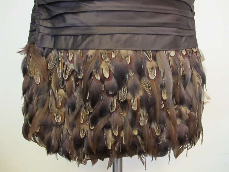 New Ralph Lauren Brown Silk Taffeta Feather Cocktail Dress For Sale 2