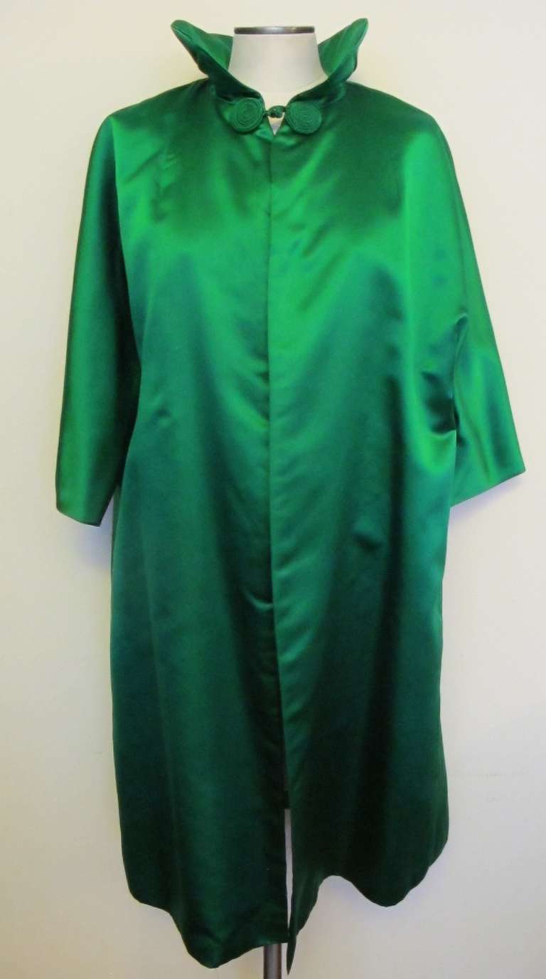 1960's Satin Green Cocktail Coat In Excellent Condition In San Francisco, CA