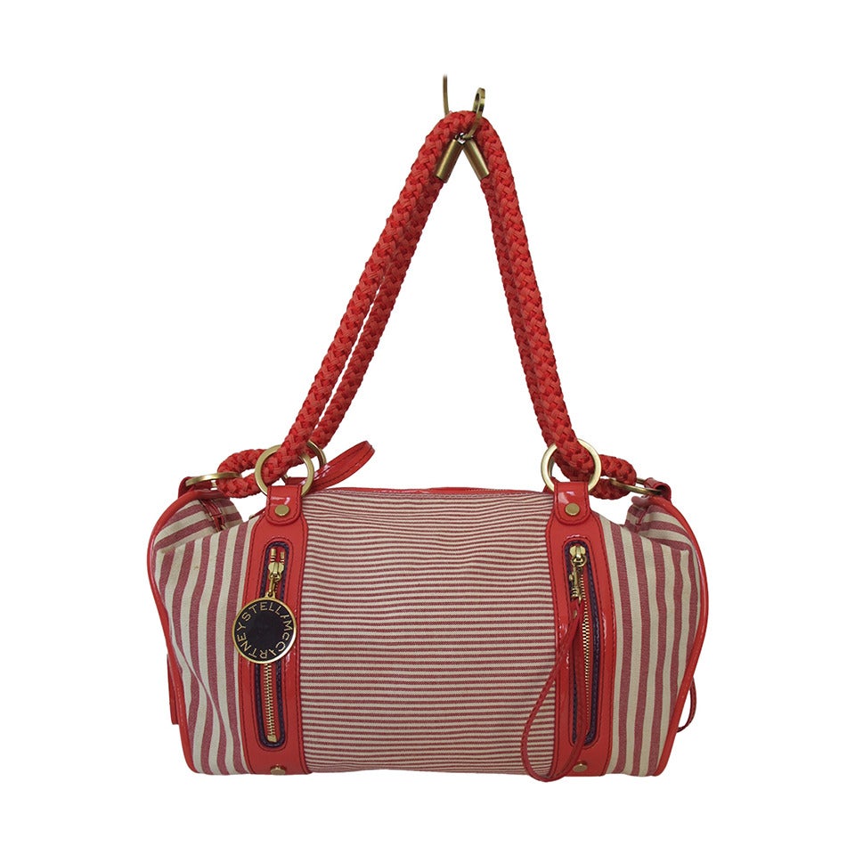 Stella McCartney Red and White Stripe Canvas Handbag For Sale