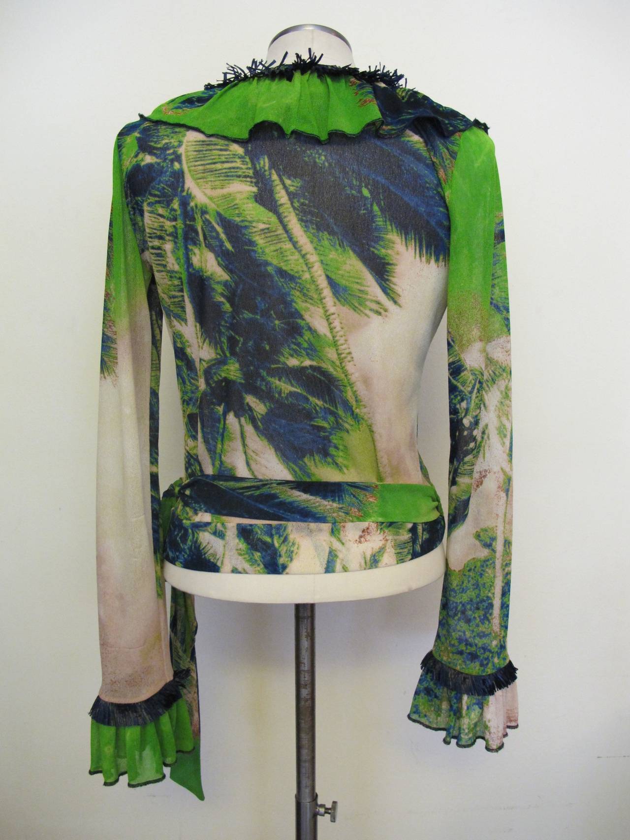 Jean Paul Gaultier Soleil Tropical Theme Blouse with Straw Trim For Sale 1