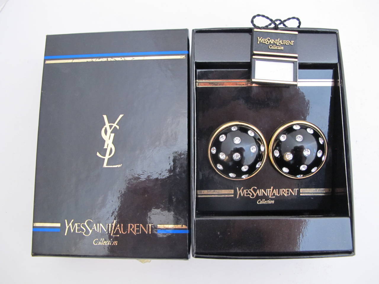 Yves St. Laurent 1980's Black and Rhinestone Clip-on Earrings For Sale 3