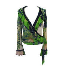 Jean Paul Gaultier Soleil Tropical Theme Blouse with Straw Trim