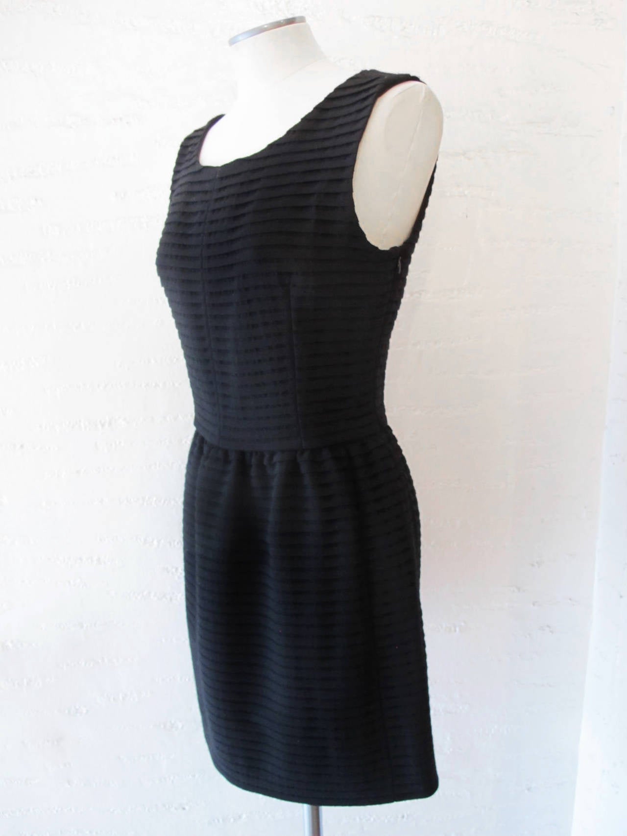 Black New Balenciaga Edition Horizontal Pleated Wool Dress For Sale