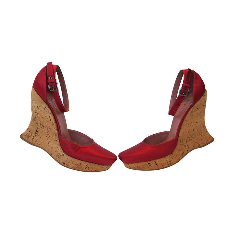 Alaia Red Satin Wedges For Sale