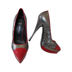 New Versace Classic Python Silver and Red Shoes