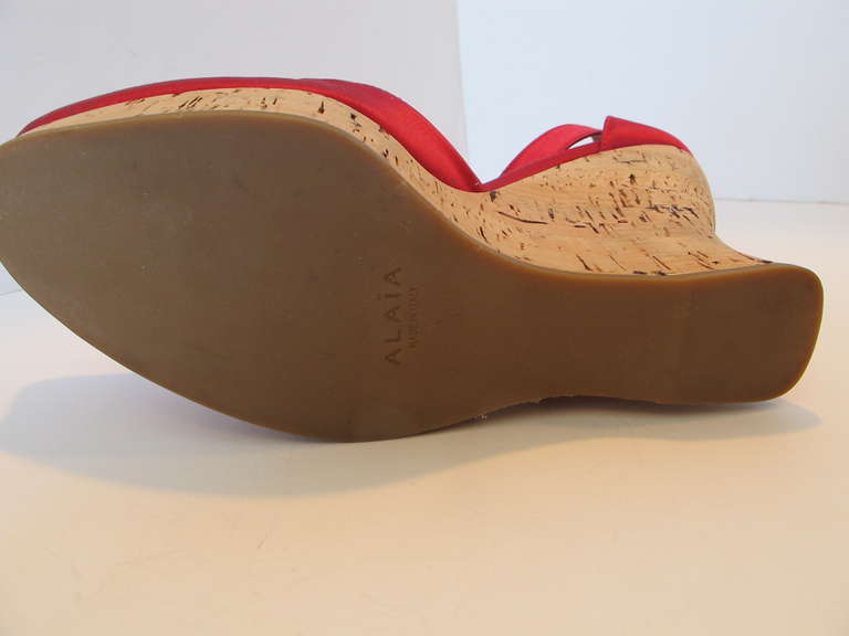 Alaia Red Satin Wedges For Sale 4