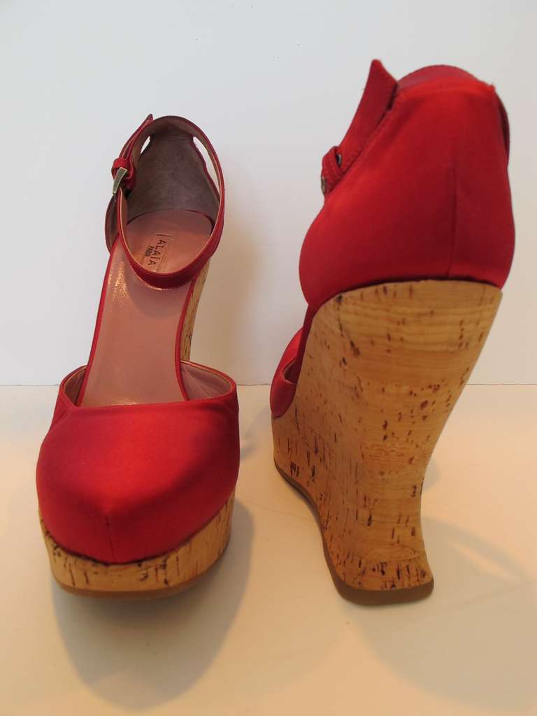 Alaia Red Satin Wedges For Sale 2