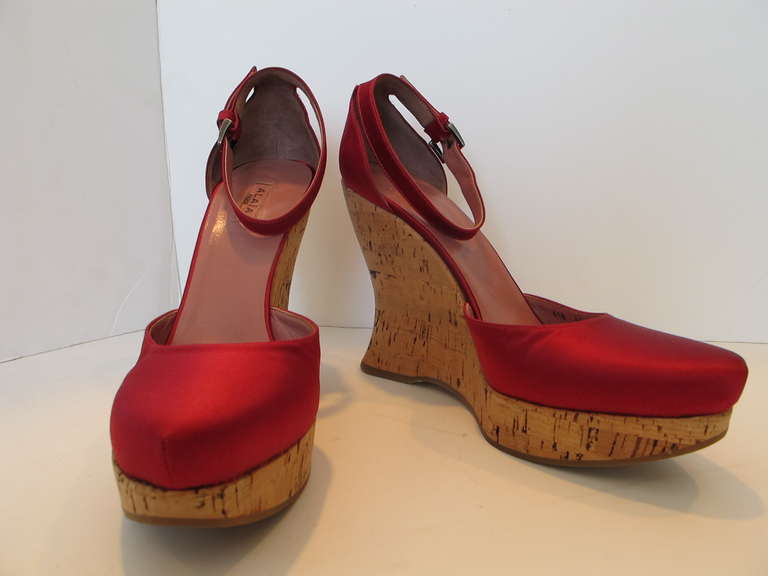 Alaia Red Satin Wedges For Sale 1