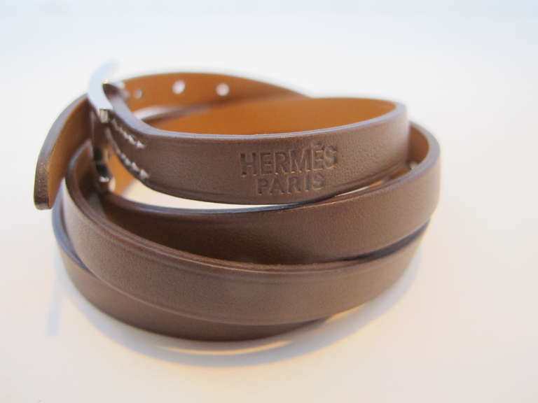 New Hermes Hapi Taupe Leather Bracelet 3