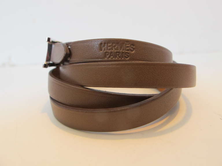 New Hermes Hapi Taupe Leather Bracelet 2
