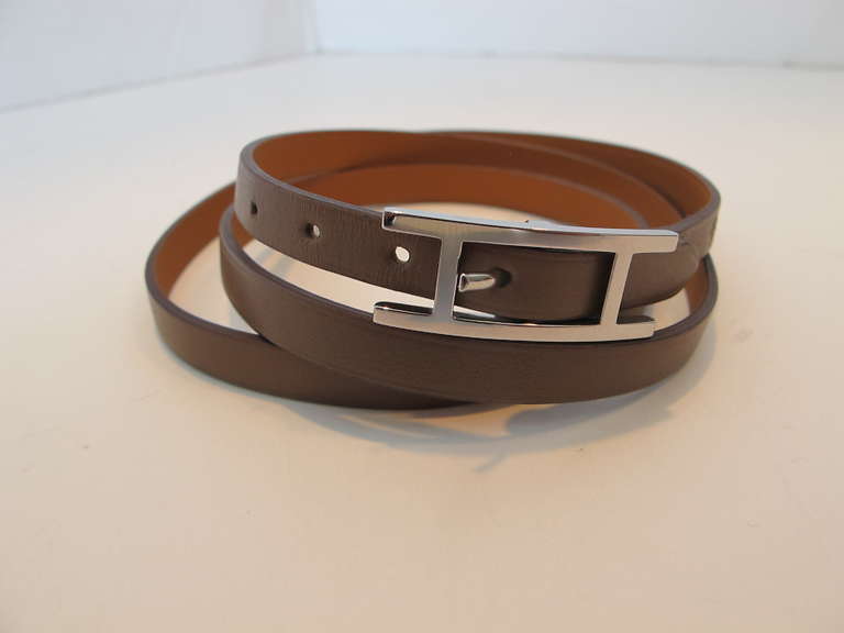 New Hermes Hapi Taupe Leather Bracelet 1