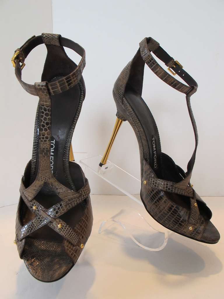 Tom Ford Taupe Ring Lizard Shoes For Sale 2