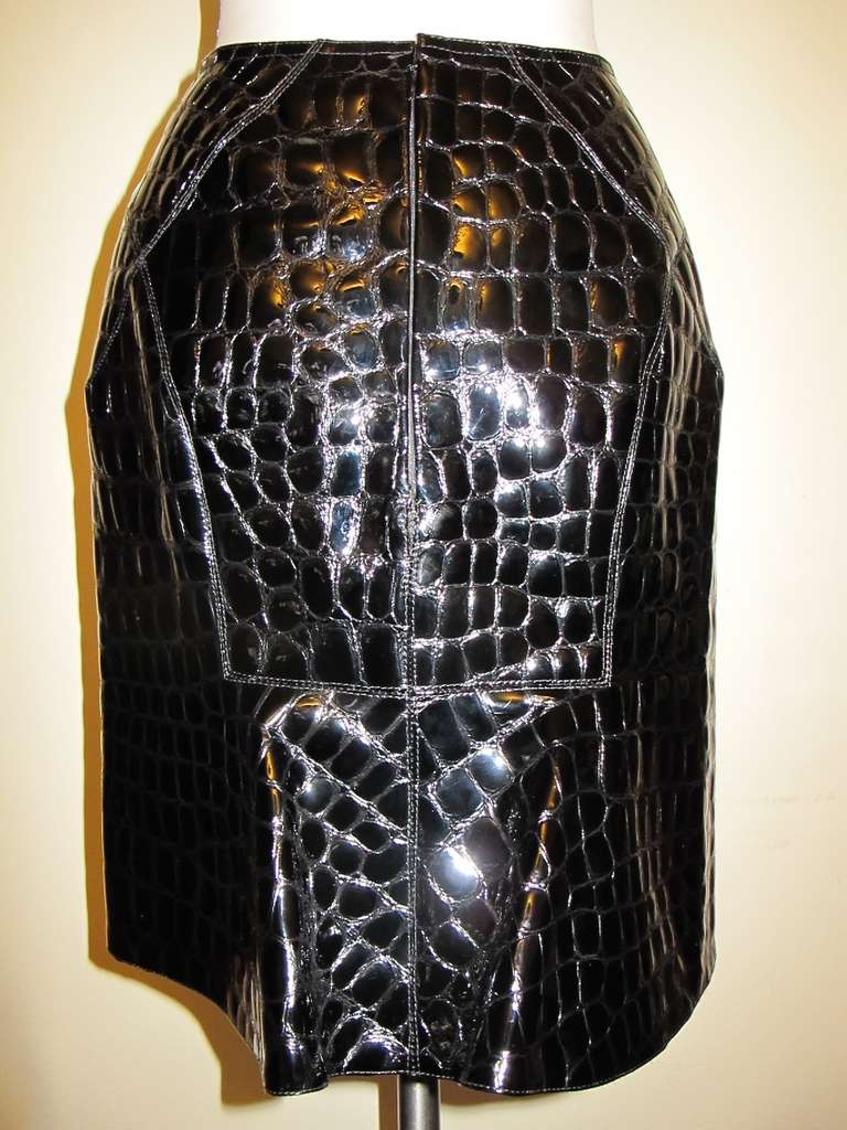 Women's Alaia Black Patent Leather Goatskin Skirt For Sale