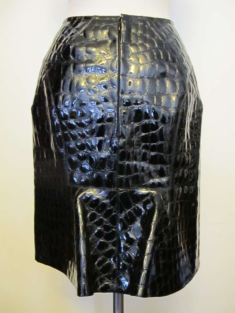 Alaia Black Patent Leather Goatskin Skirt For Sale 1