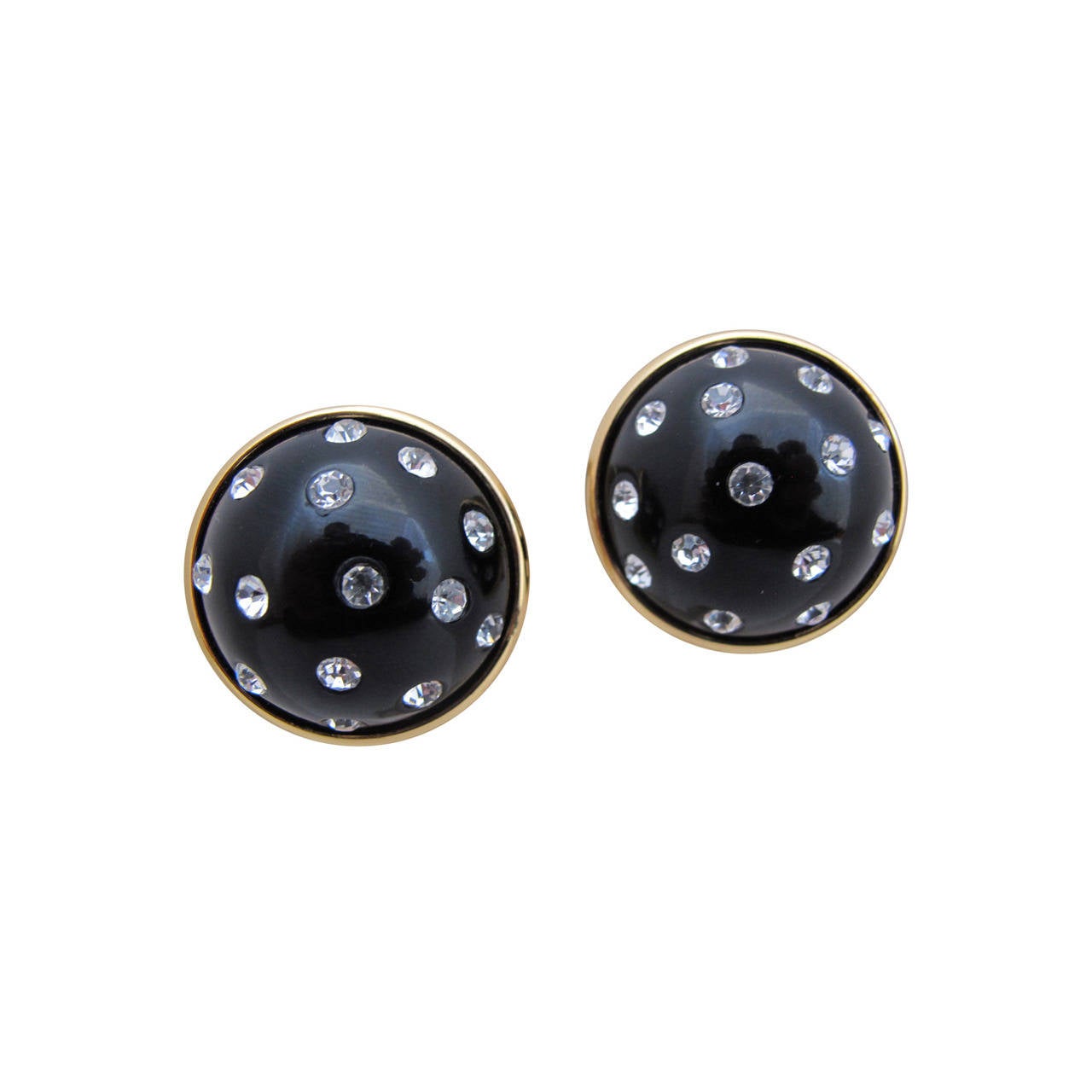 Yves St. Laurent 1980's Black and Rhinestone Clip-on Earrings For Sale