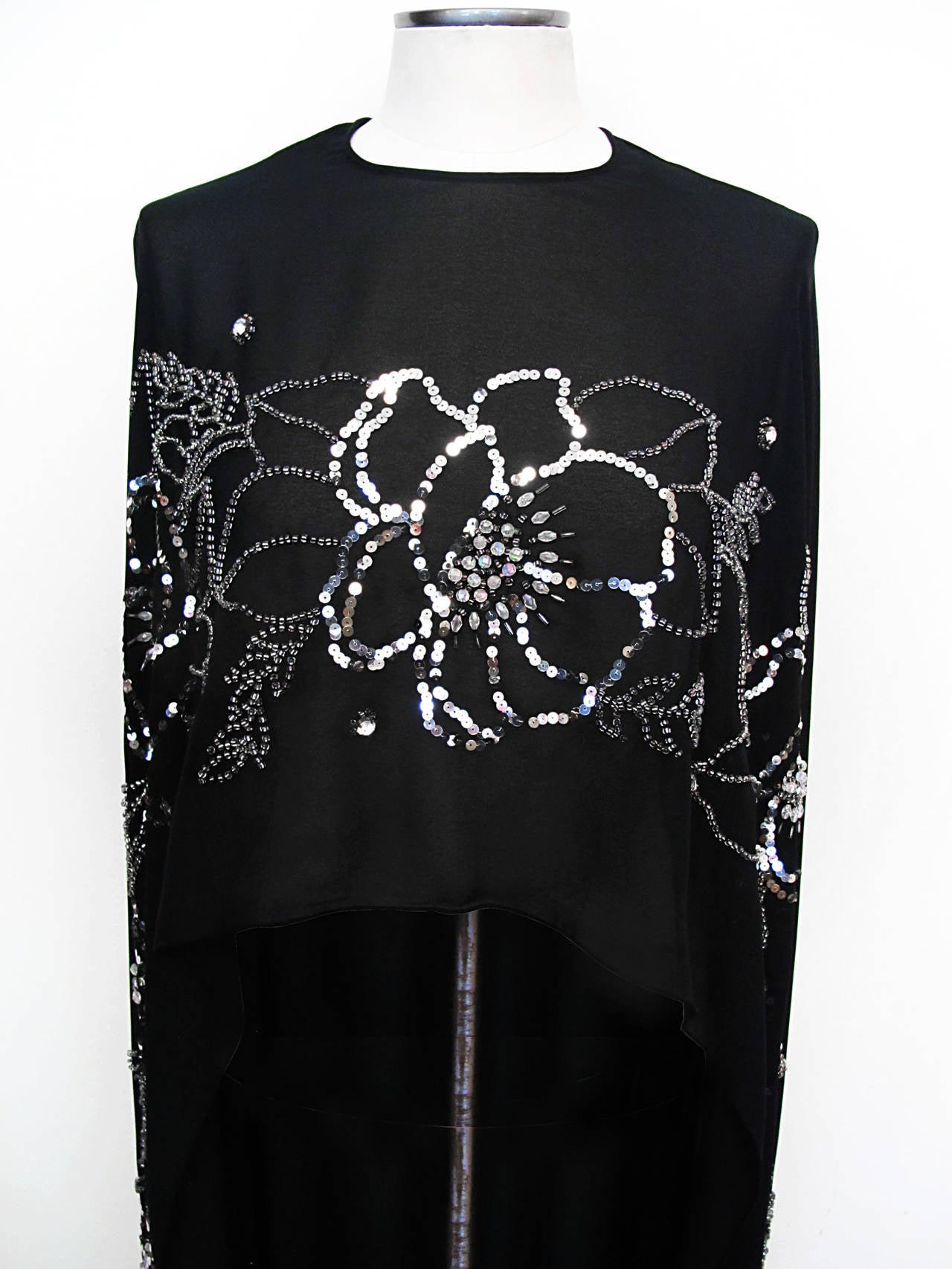 Black Silk Chiffon Embroidered Evening Cape 2