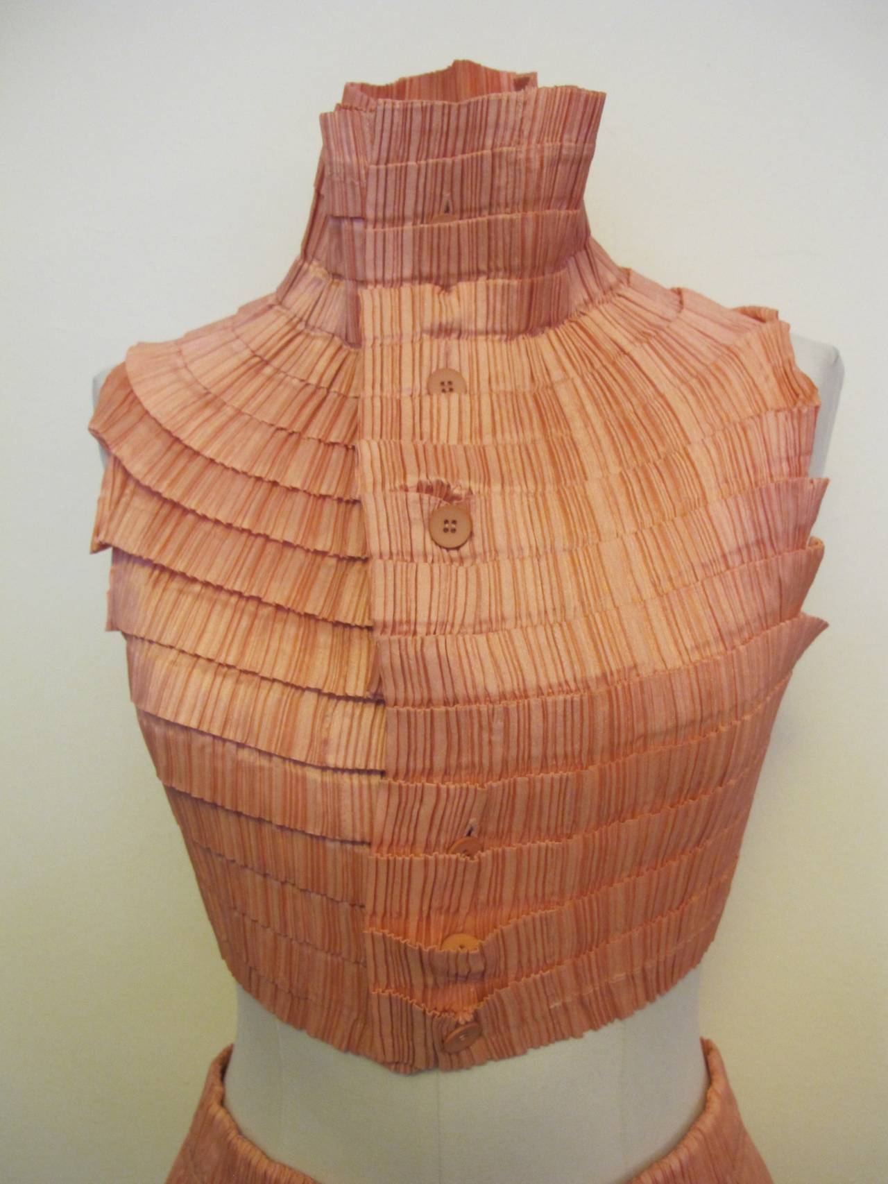 1990's Issey Miyake Light Salmon Blouse and Skirt For Sale 3