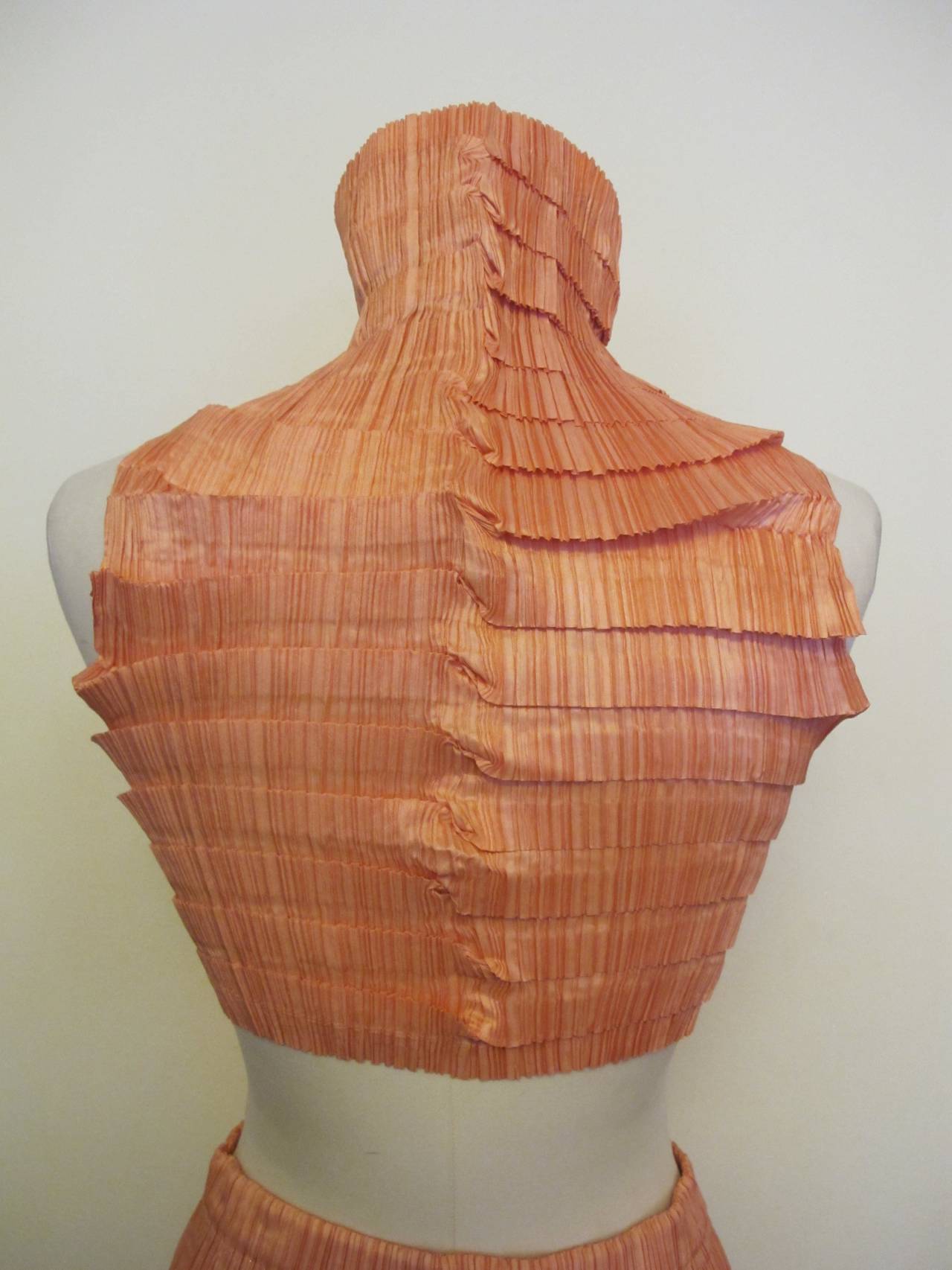 1990's Issey Miyake Light Salmon Blouse and Skirt For Sale 4