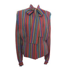 Vintage Boutique Givenchy Paris Multi-Colored Striped Silk Blouse