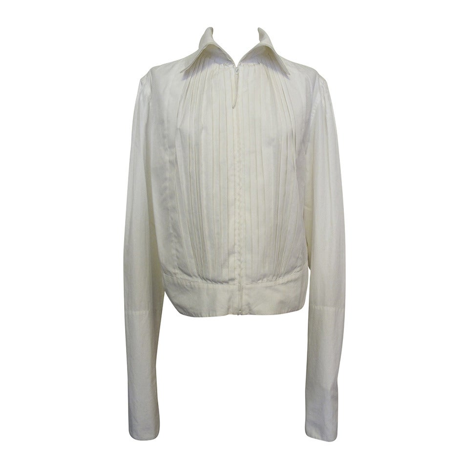 Jean Paul Gaultier White Pleated Cotton Jacket For Sale