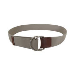Hermes Rare Belt with Silver Ring Buckle and Leather Trim