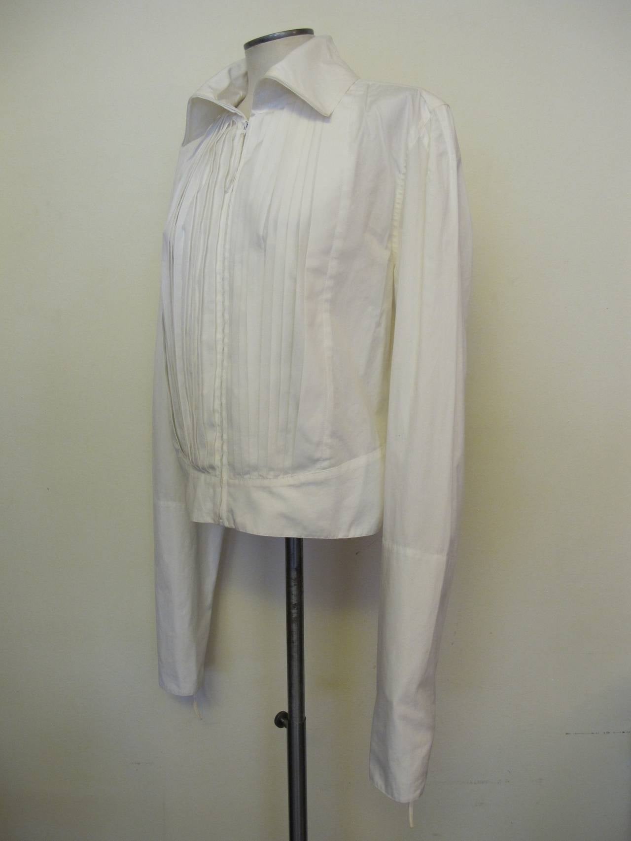 Jean Paul Gaultier White Pleated Cotton Jacket In Excellent Condition For Sale In San Francisco, CA