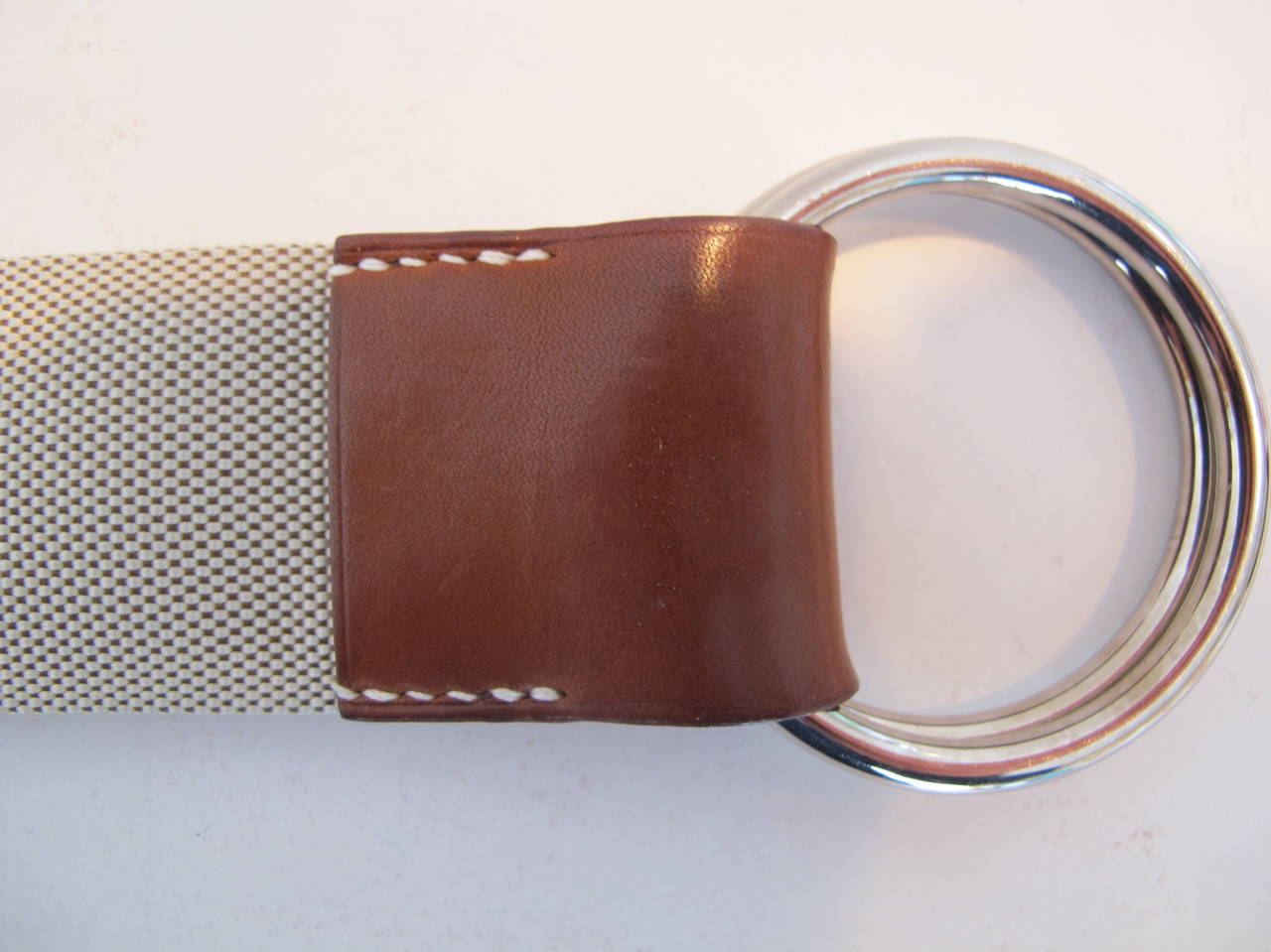 Hermes Rare Belt with Silver Ring Buckle and Leather Trim 4