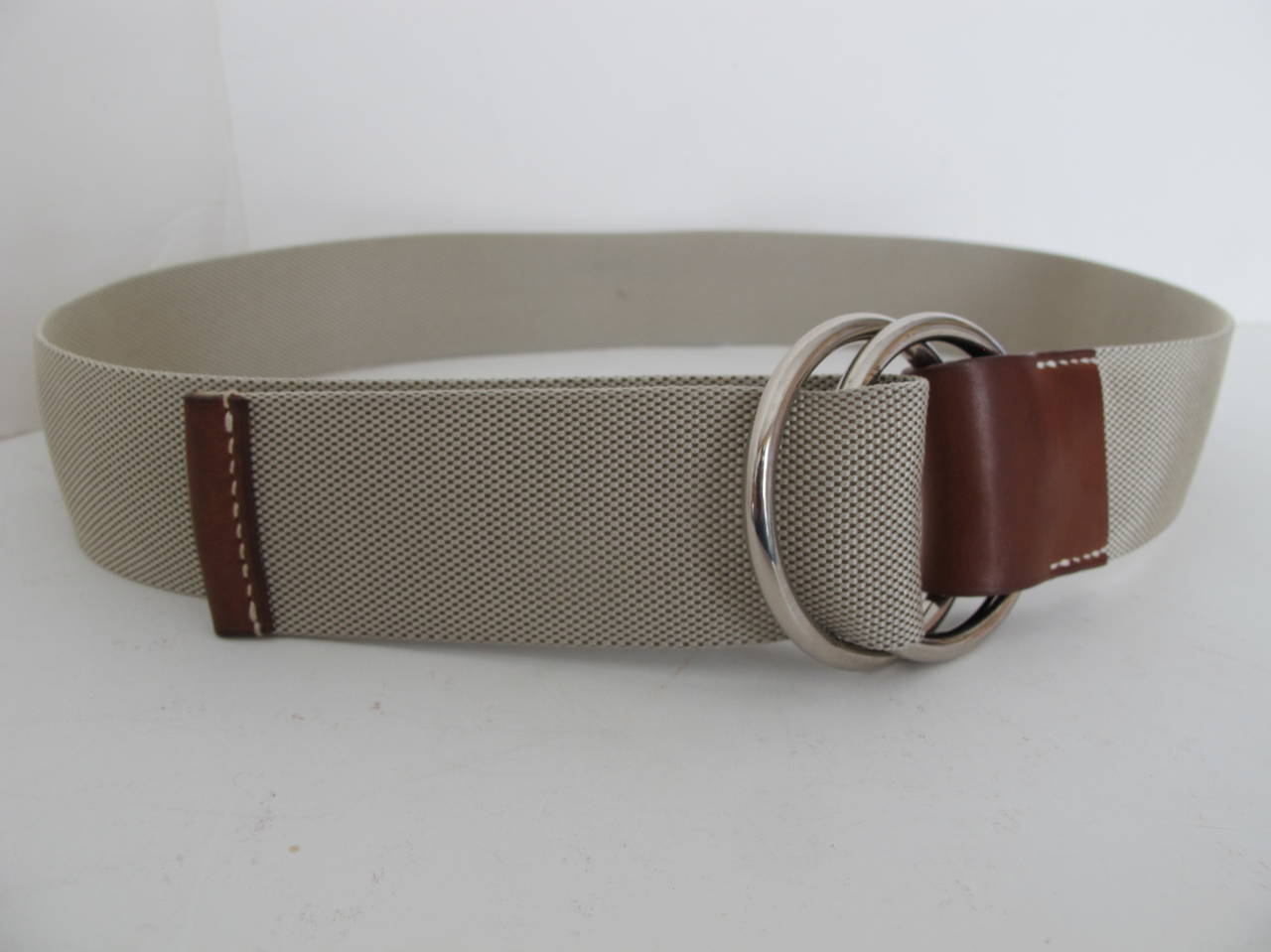Hermes Rare Belt with Silver Ring Buckle and Leather Trim In Excellent Condition In San Francisco, CA