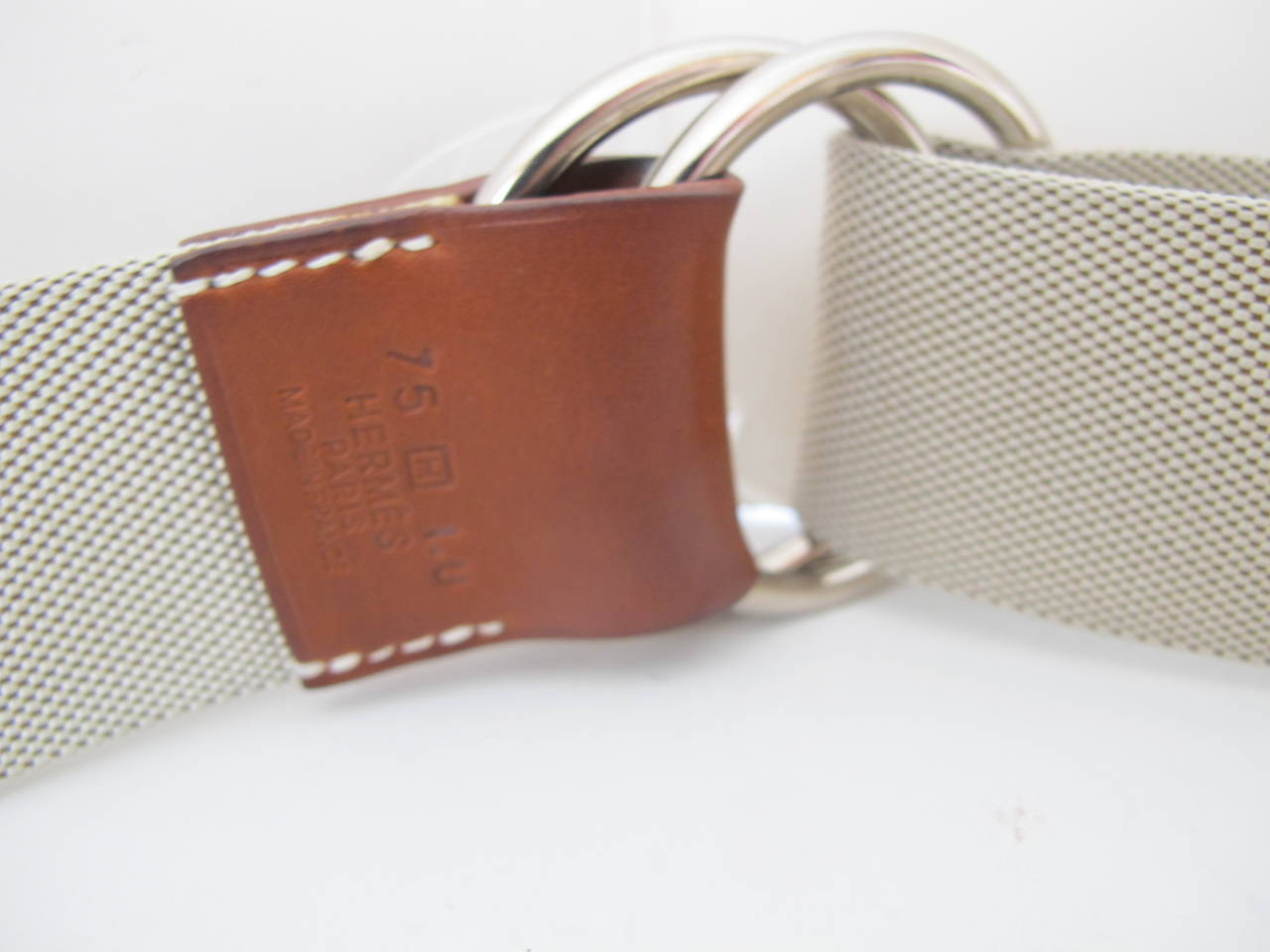 Hermes Rare Belt with Silver Ring Buckle and Leather Trim 6