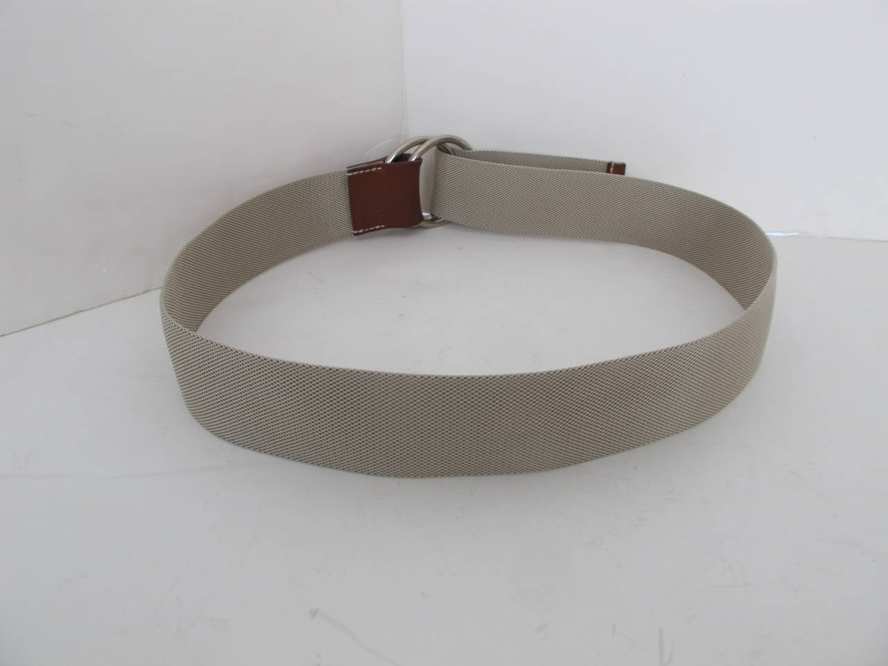 Hermes Rare Belt with Silver Ring Buckle and Leather Trim 1