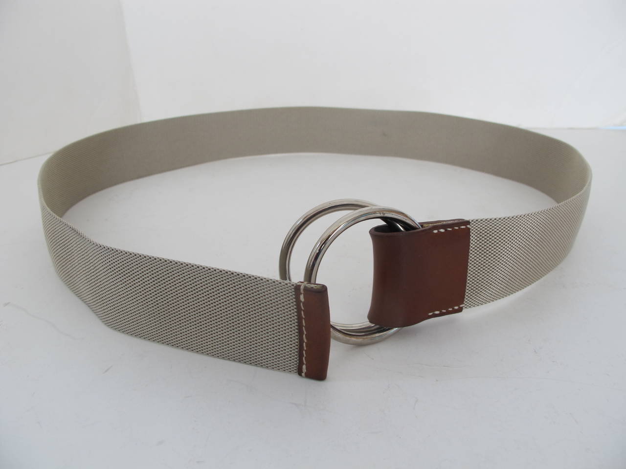 Women's or Men's Hermes Rare Belt with Silver Ring Buckle and Leather Trim