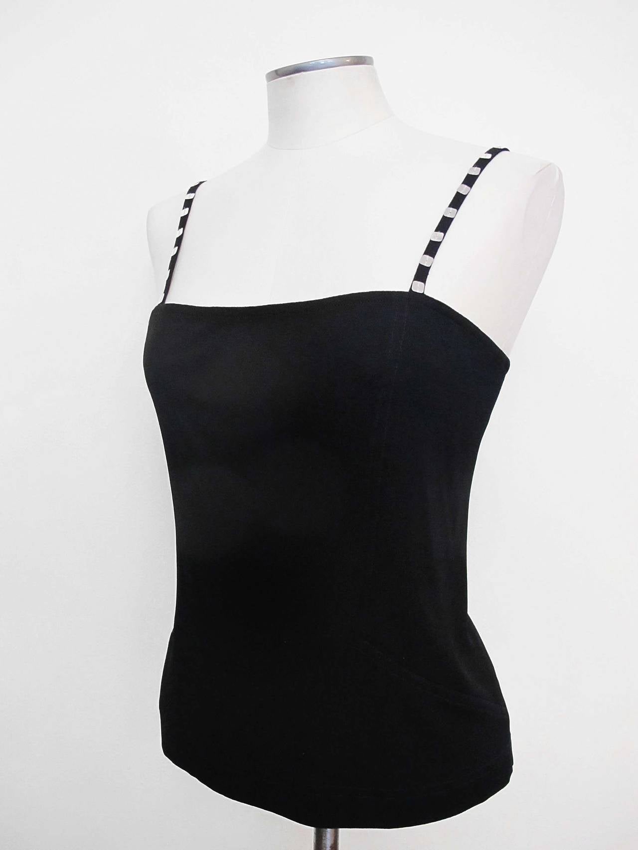 New Jean Muir Black Tank top with Silver Sequins In New Condition For Sale In San Francisco, CA