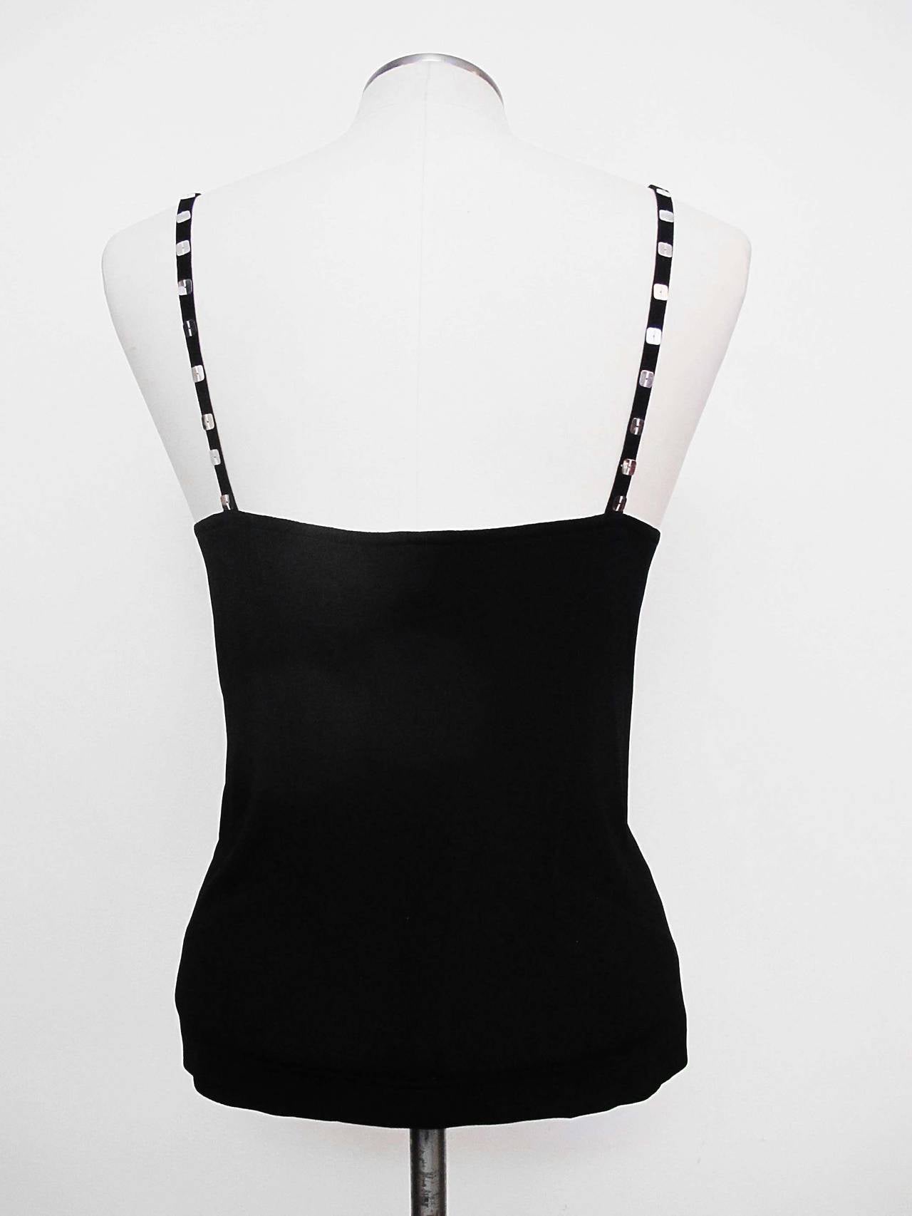 Women's New Jean Muir Black Tank top with Silver Sequins For Sale