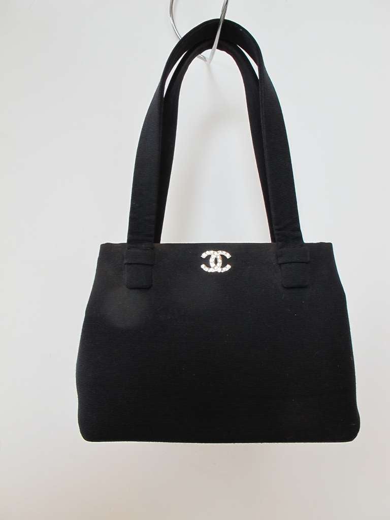 Chanel Black Silk Faille Evening Handbag In Excellent Condition In San Francisco, CA