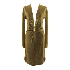 New Tom Ford "Gucci" Metallic Gold Cocktail Dress with Tiger Ornamentation