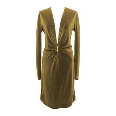 New Tom Ford "Gucci" Metallic Gold Cocktail Dress with Tiger Ornamentation 1