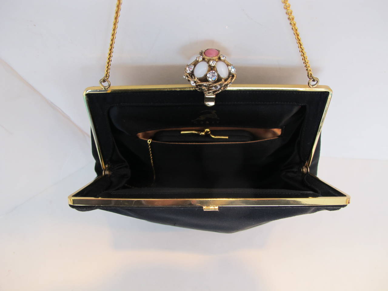 Koret 1950's Black Satin Evening Bag For Sale 2