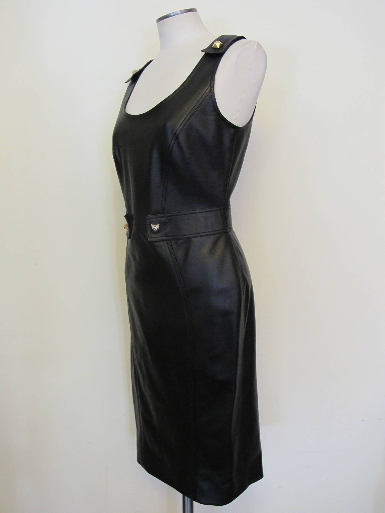 Black New Gianni Versace Navy Blue Leather Dress For Sale