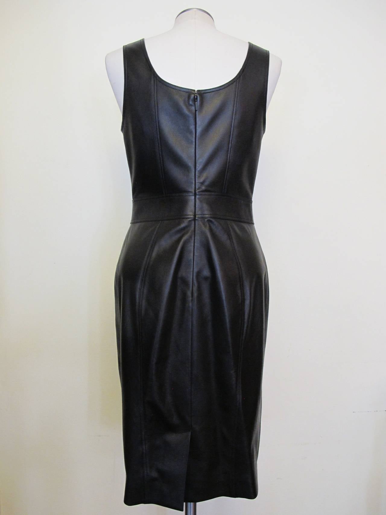 New Gianni Versace Navy Blue Leather Dress In New Condition For Sale In San Francisco, CA