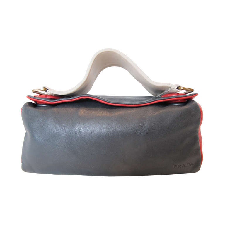 Prada \u0026quot;Lunch Box\u0026quot; Red, Navy and Cream Handbag For Sale at 1stdibs  